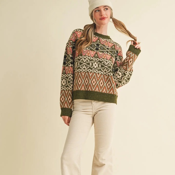 NWT Fair Isle Green Pullover Sweater - Picture 5 of 6
